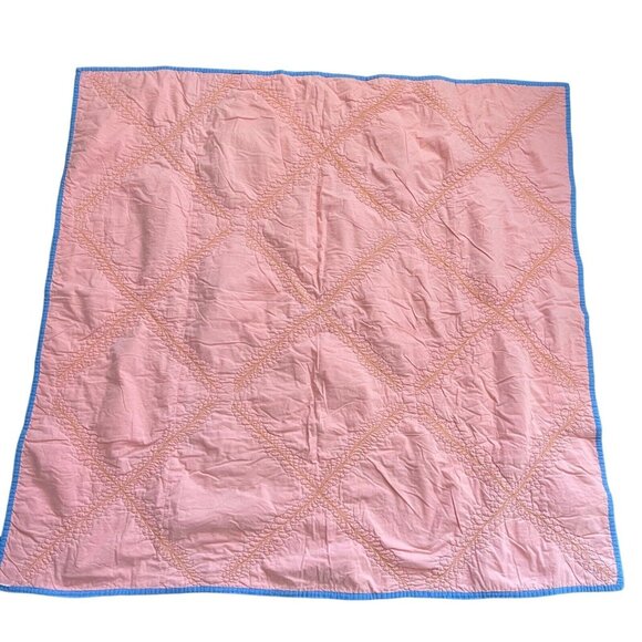 Vintage Baby Quilt Blanket Animals Blue Frog Turtle 53 1/2 x 51 Handmade Cover - Picture 8 of 14